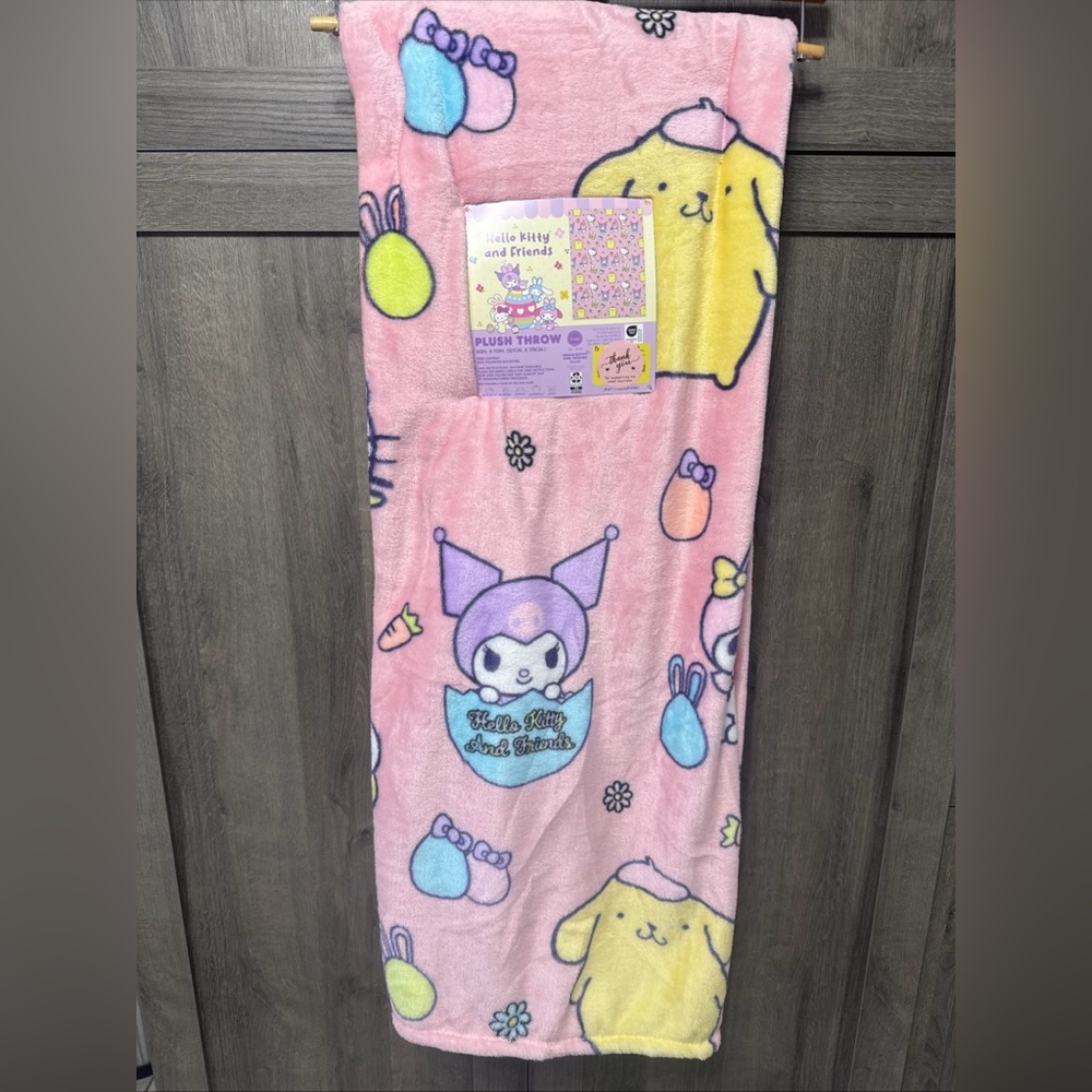 New Hello Kitty & Friends Pink Easter Egg Plush 50"x70" Throw Blanket On Hanger